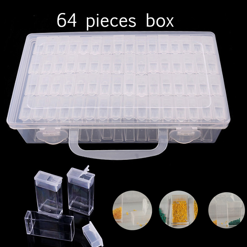 56/28/64 Grid 5d Diamond Painting Accessories Storage Box Diamond Painting Drill Storage Box Transparent Container For: 64 pcs box stick / 3set