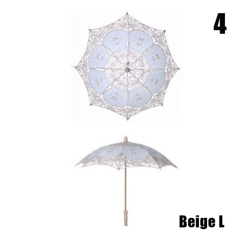 1PC blanco encaje Beige paraguas sombrilla boda de algodón bordado paraguas: 4