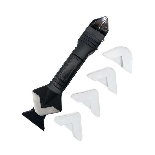 3 in 1 silikonborttagare caulk finisher tätningsmedel slät skrapa injekteringssats verktyg med sömtejp plast handverktyg set tillbehör: 1 st metall