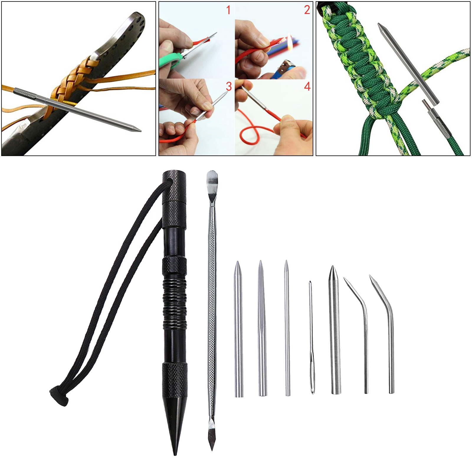 Paracord Lacing Needles Stainless Steel Tool Set Fid Lacing Stitching