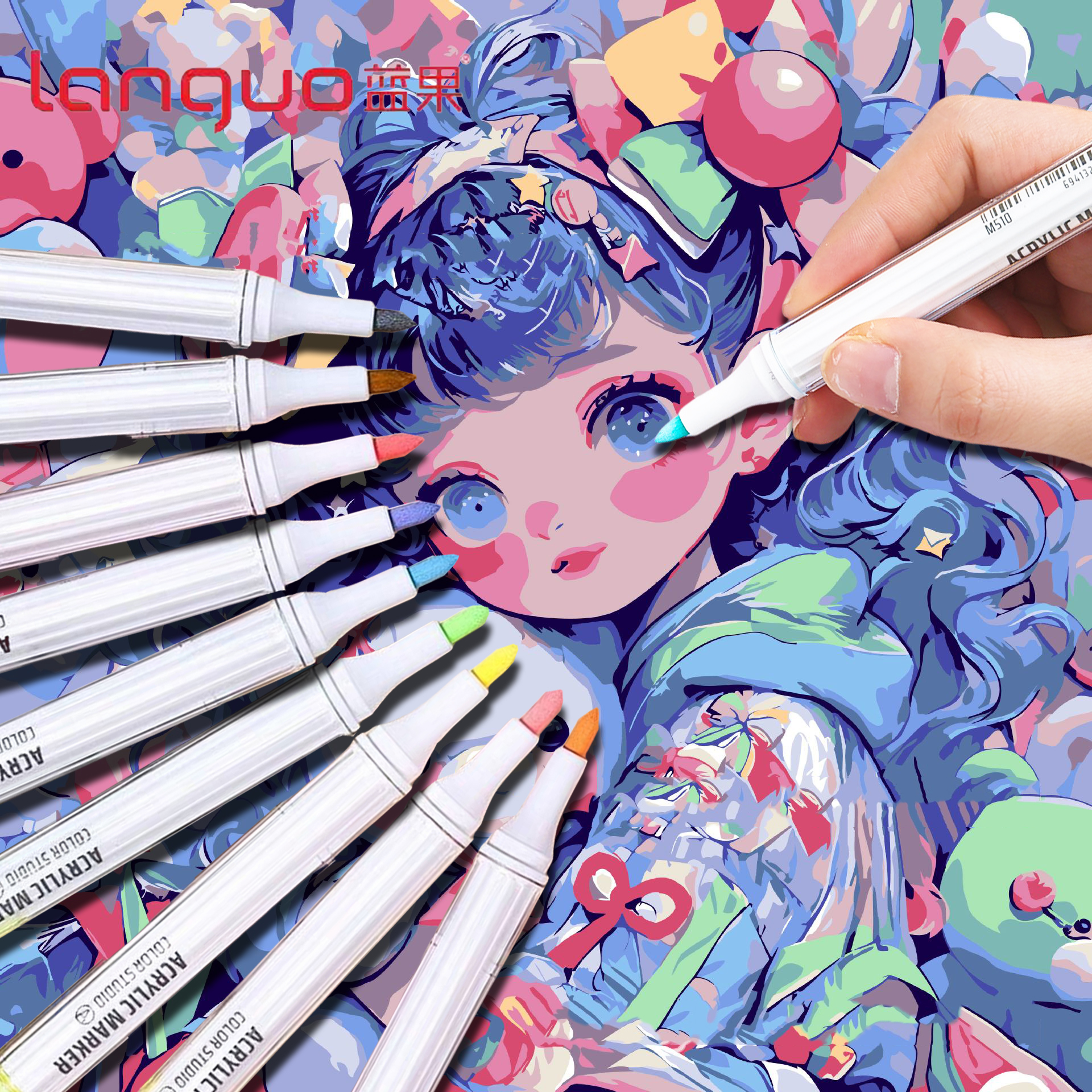 Languo-marcador de pintura acrílica de 9 colores, cabezal Flexible, colores brillantes para garabatos, dibujar, escribir a mano, suministros de arte, papelería