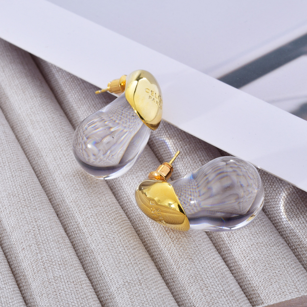 Boucles d'oreilles goutte d'eau transparentes pour femmes, plaquées or, élégantes, modernes, de , bijoux de fête,