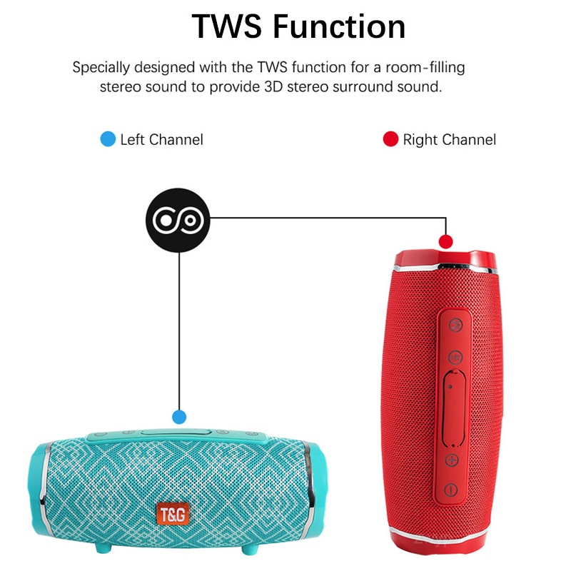 TG145C Bluetooth speaker TWS couplet wireless outdoor waterproof portable 3D stereo subwoofer speaker column with TF FM USB AUX