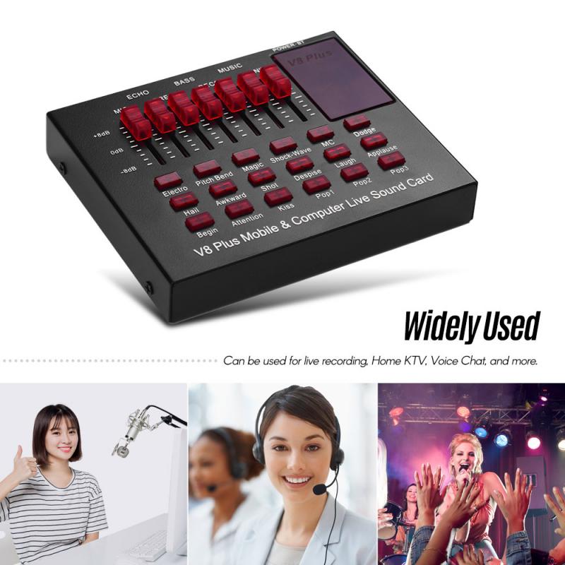 V8 Plus Geluidskaart Mixer Multifunctionele Usb Externe Netwerk K Nummer Live Bluetooth Geluidskaart Multi-Efect sound Mixing