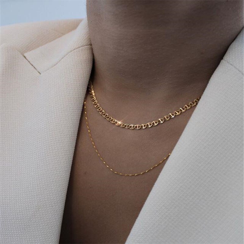 AOMU 3 Arten Punk Jahrgang Kubanischen Halsband Halskette Kragen Aussage Hüfte hüpfen klobig Gold Farbe Dünne Kette Halskette Frauen Schmuck