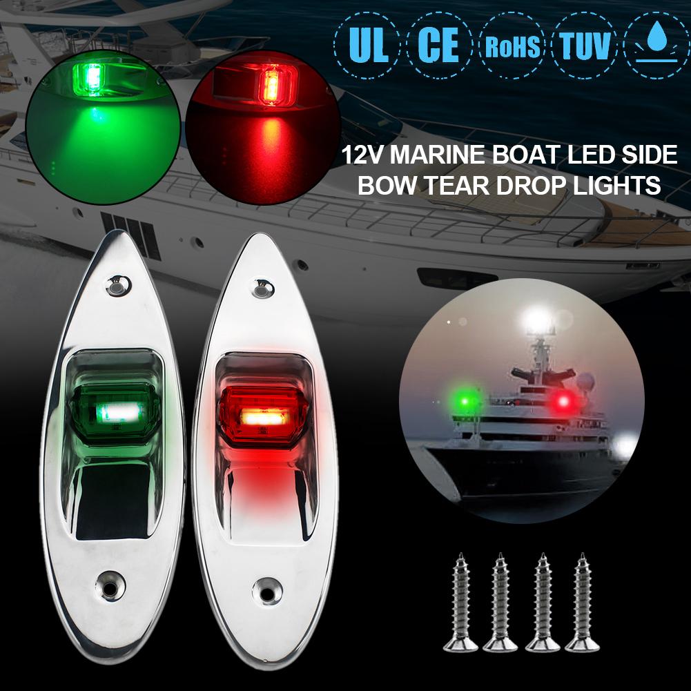 1 Pair LED Red+Green Flush Mount Marine Boat RV LED Side Navigation Lights 12V Nature White LED "5050" 0.5W Stainless Steel