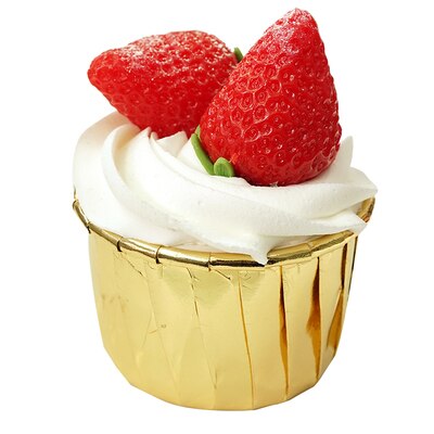 Simulatie fruit cake Realistische taart etalage model display Simulatie cup cake Aardbeientaart: Fluorescentie Geel
