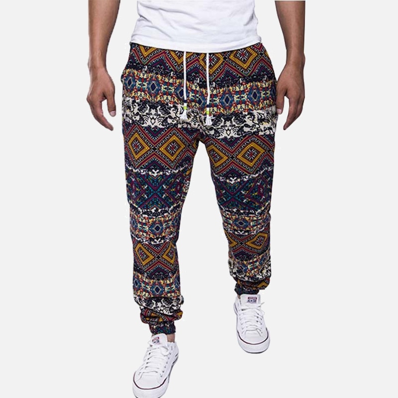 Hawaiian Mannen Bloemenprint Katoen Linnen Lange Harembroek Blauw Koortjes Zakken Man Broek Zomer Streetwear Joggers Mannelijke