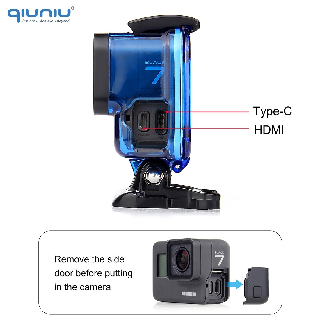 Qiuniu voor gopro hero 7/6/5 zwarte beschermende skeletbehuizing, zijwaartse open behuizing voor gopro 5 6 7 zwarte behuizing accessoires