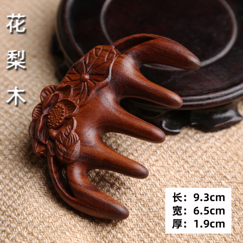 Green Sandalwood Massage Comb Carved Lotus Head Meridian Scraping Wide Tooth Comb Blood Circulation Acupoint Gua Sha Health Care: Lotus red
