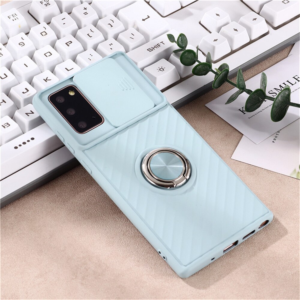 Camera Lens Protection Ring Stand Holder Phone Case For Samsung Galaxy Note 20 Ultra Soft Silicone Full Cover For Note 20 Ultra: For Note 20 Ultra / Mint Blue