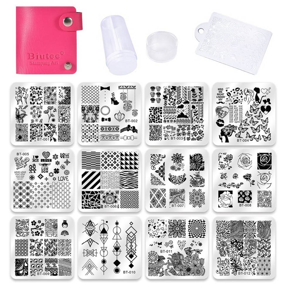 Biutee Nagel Stempel Platten einstellen 15 platte + 1 Stempel + 2 Schaber + 1 lagerung tasche Desgins NäGel Kunst stanzen Platte Schaber Stempel einstellen: einstellen 8