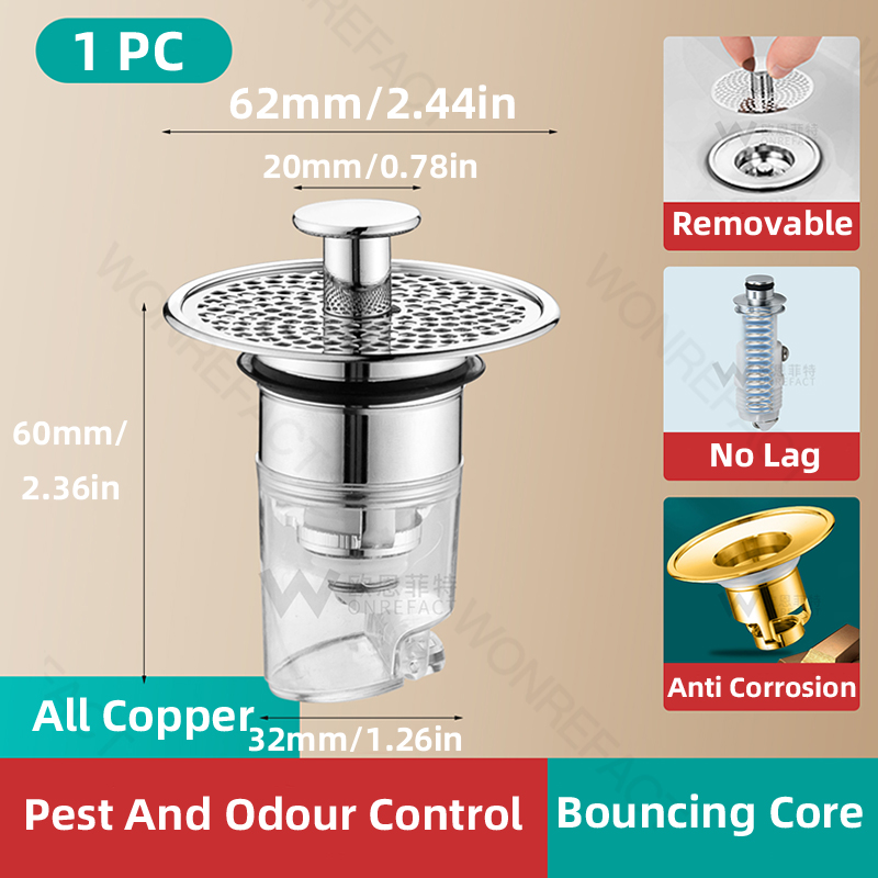 Stainless Steels Basins Plug Anti Odor Basin Drain Stopper Deodorant Core Removable Sewer Floor Drain Strainer: WHITE