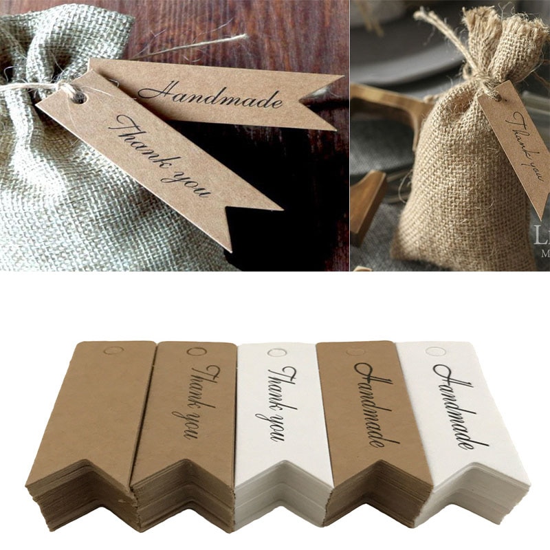 100pcs Handmade Tag Label DIY Material Thank You Baking Tag Label Wedding/Candy/Baby Thanksgiving Party Supplies