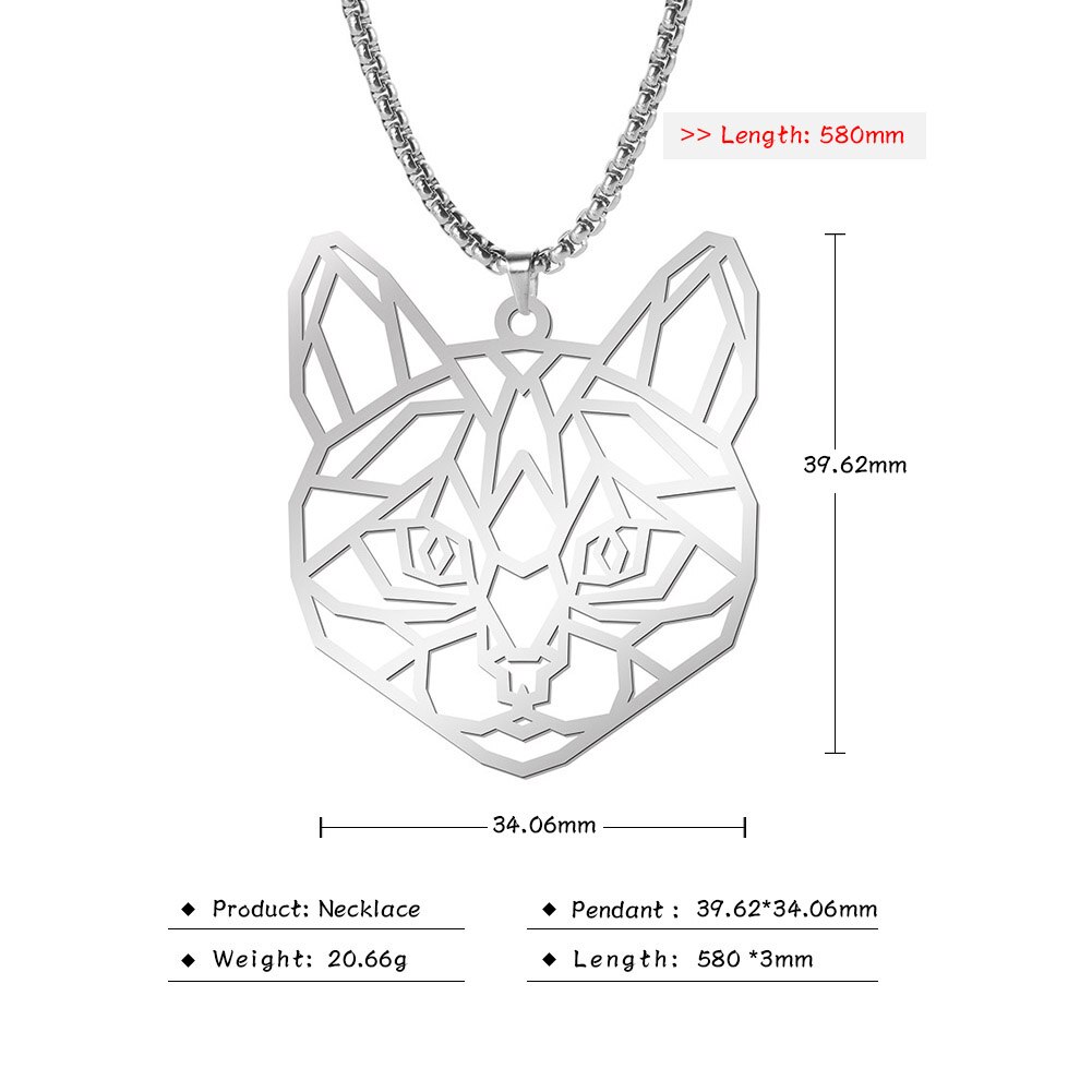 Teamer-collar con colgante de Animal de acero inoxidable para hombre, caja larga con cadena, Lobo, perro, gato, oso, León, ericio, cangrejo, camarón, joyería: Cat