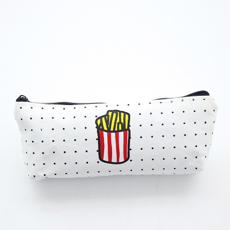 Preciosa cartuchera sencilla con estampado de pizza y patatas fritas, caja para lápices escolares para estudiantes, papelería para oficina: D-a135d