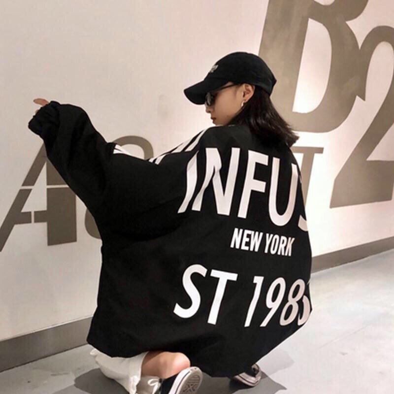 Veste coréenne surdimensionnée Harajuku pour étudiante, version coréenne, ample, dos coupe vent, impression de lettres, tendance, printemps et automne