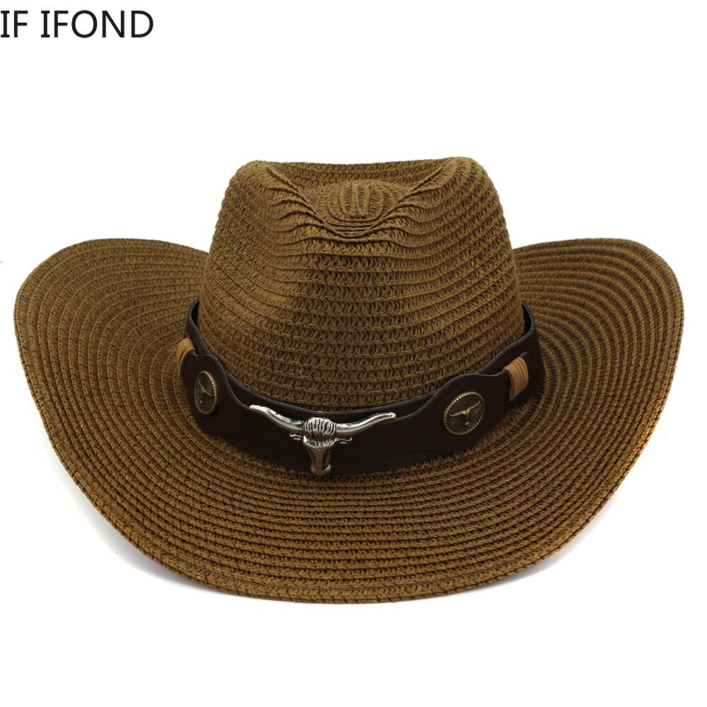 Sombrero de vaquero tejido Vintage para hombre y mujer, sombrero de paja clásico para exteriores, para la playa, Panamá
