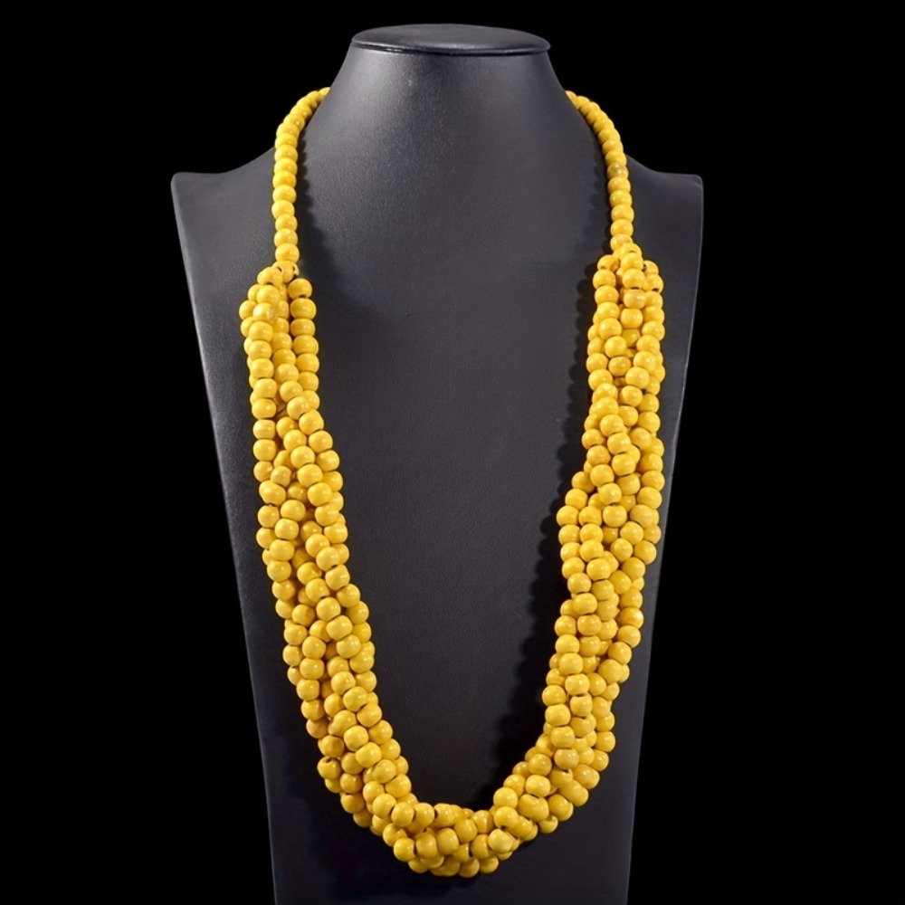 Collar y colgante de madera multicapa hechos a mano, joyería africana, Collar largo con cuentas, Maxi collar étnico
