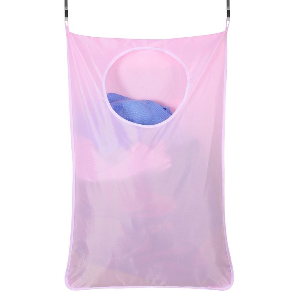 Door Hanging Bag for Dirty Clothes Home Storage Organizer Laundry Basket with Stainless Steal and Adhesive Hooks: pink