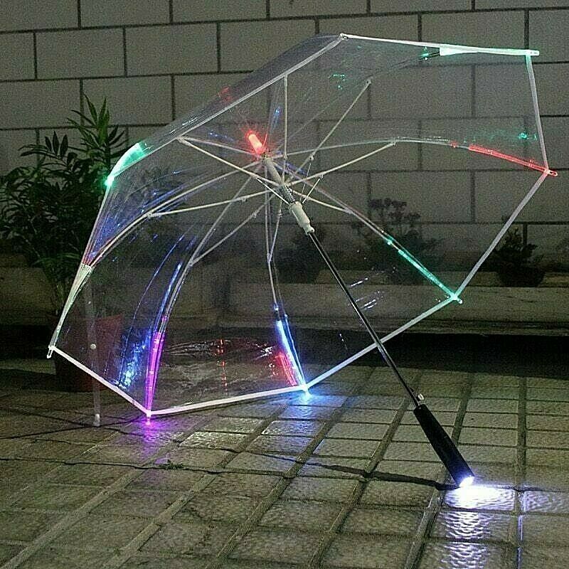 LED Light Transparent Unbrella For Environmental Shining Glowing Umbrellas Party Activity Long Handle Umbrella: Default Title