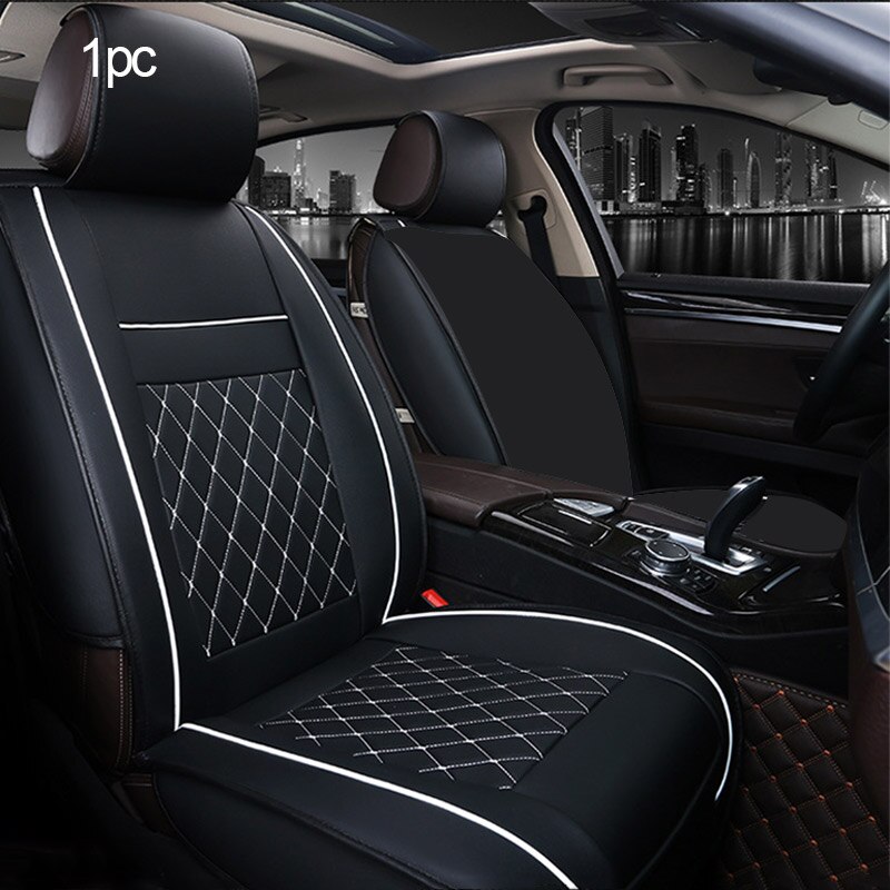 funda asiento coche Cuero de la PU Beige coche Set de funda de asiento de vehículo cojín para Mitsubishi Nissan Renault Peugeot Auto Interior accesorios para el coche accesorios productos: Black White 1pc