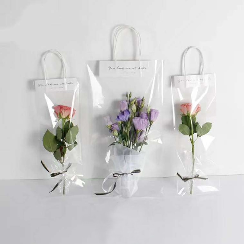 Pvc klar taske blomsterbuket sække transparent taske samleanlæg emballage bærbar blomsterhandler dekoration lang tote