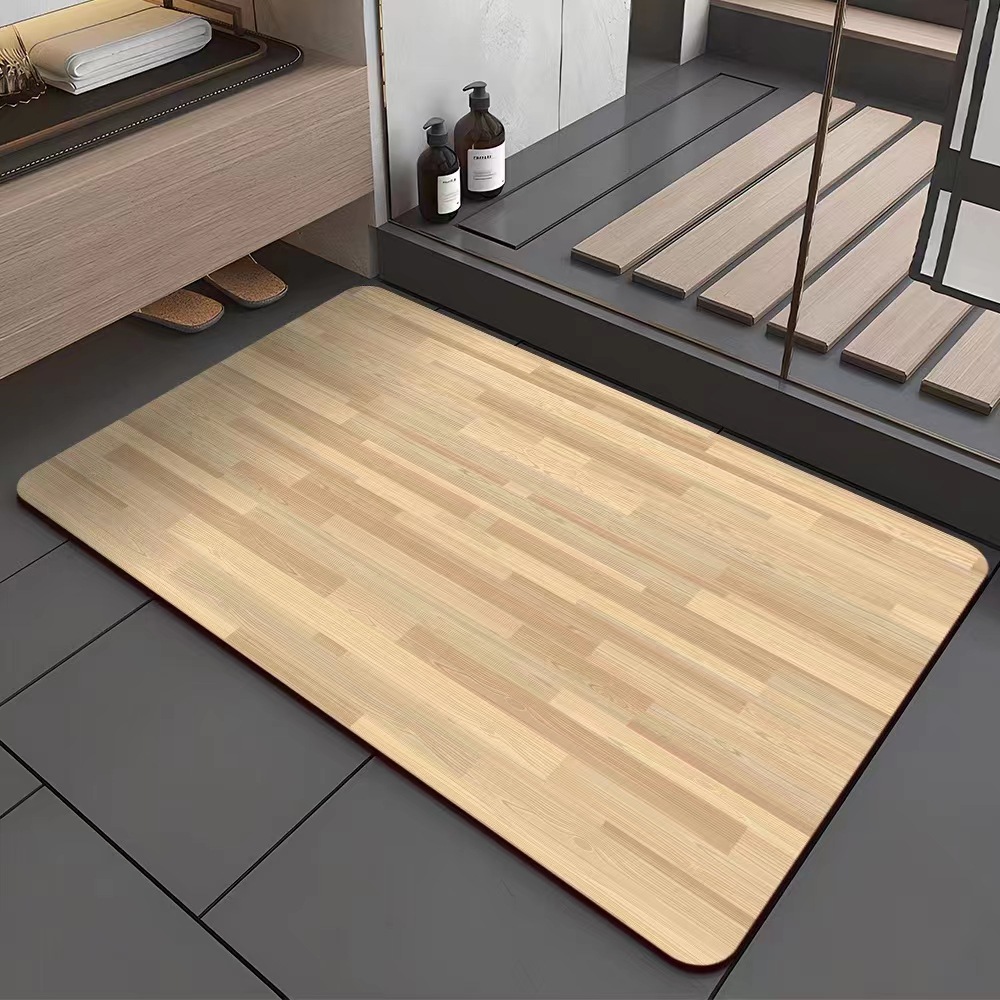 Wood Grains Printed Bathroom Mat, Absorbent Bath Carpets, Toilet Doormat, Floor Rugs, Beside Bathtub, Anti-Slip Pad 40x60: 1 m2 / WHITE