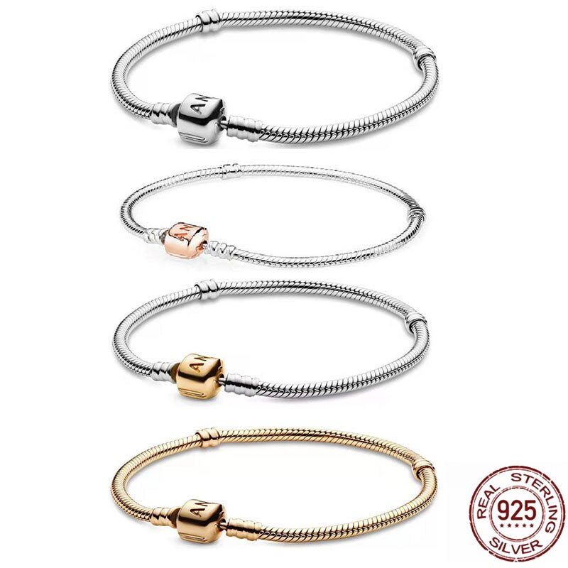 Femm Bracelet 925 Sterling Silver Heart Snake Chain Bracelet For Women Fit Original Pamura Charm Beads Jewelry