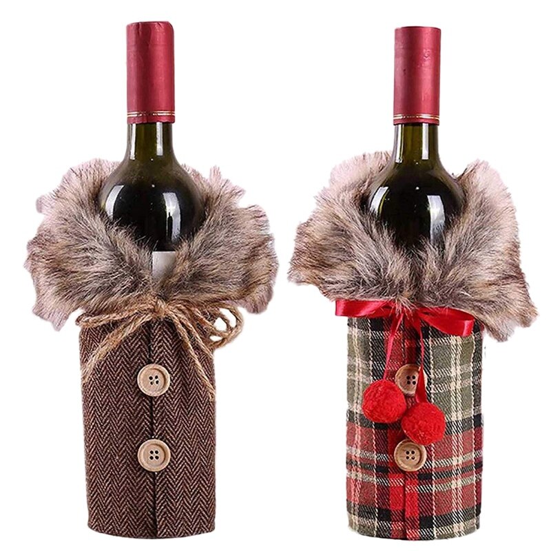 2 stk juletrøje vinflaskedæksel, nyeste krave og knapfrakke vinflaske sweater vinflaskekjole sæt xmas p: Default Title