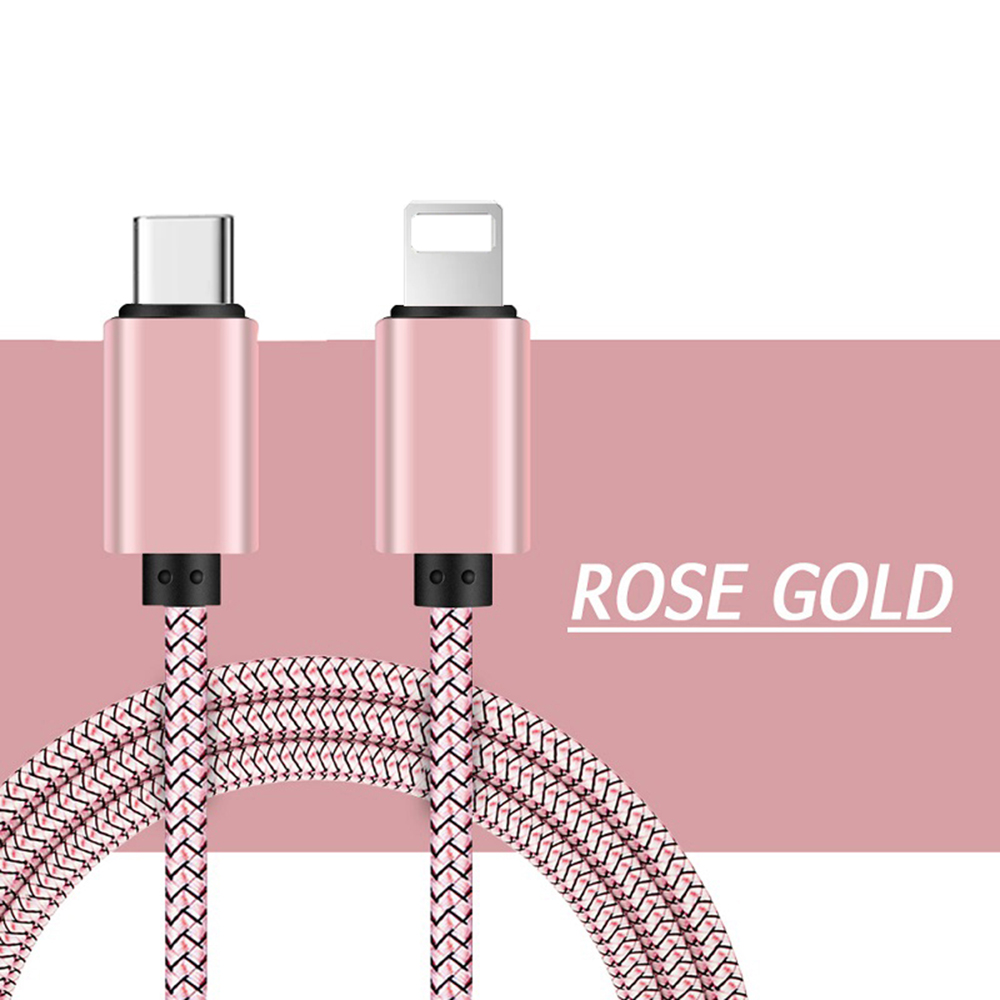Câble tressé USB Type C vers Lightning, 20W PD, Charge rapide, pour Apple iPhone 14 13 12 11, cordon de données, accessoires de téléphone: Rose / 0.2 m