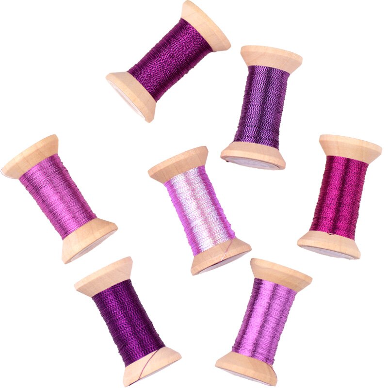 Serie rosa violeta de hilo de oro/hilo de bordado francés/carrete de bordado/hilo de bordado dorado colorido/50 metros/rollo