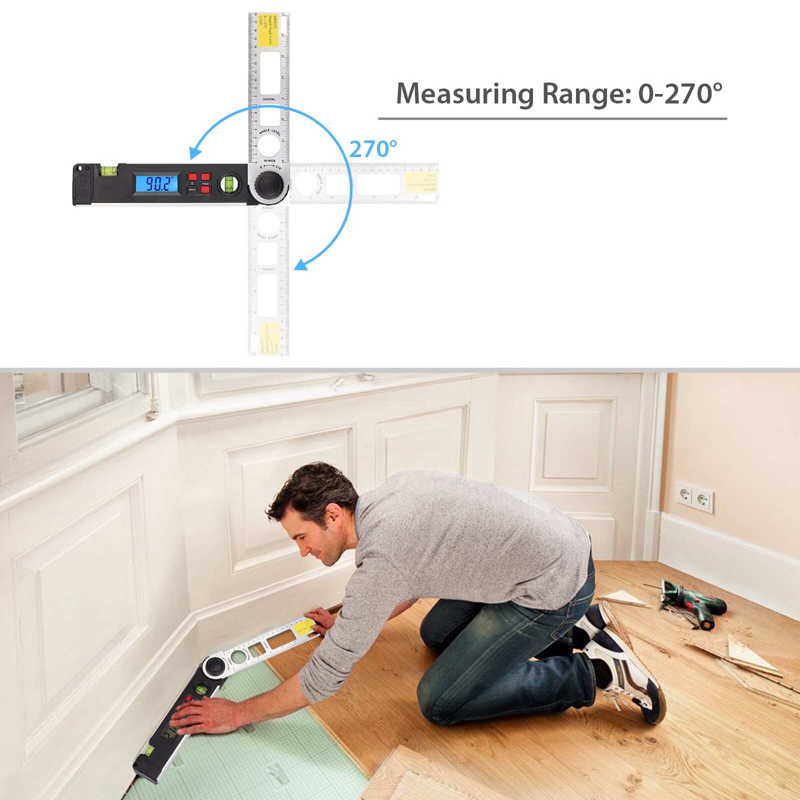 Neoteck-inclinómetro Digital de 0-270 grados, medidor de ángulo de nivel con burbuja de nivel, 25,5 cm