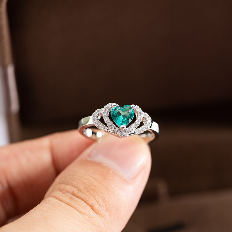 Crystal green zircon heart Shaped Wedding Rings For Women Rose Gold Engagement Rings Jewelry