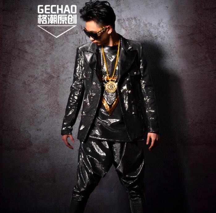 Blazer con personalidad de alambre plateado para hombre, chaqueta de , trajes de escenario para cantantes, Ropa de baile, vestido de estilo estrella, punk rock