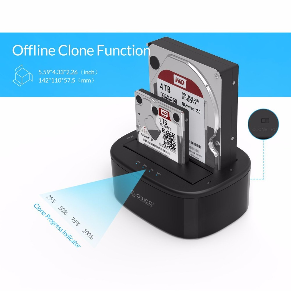 ORICO 6228US3 C Dual Bay HDD Docking Station with Offline Clone SATA to USB 3.0 External Hard Drive Docking for 3.5/2.5 HDD SSD