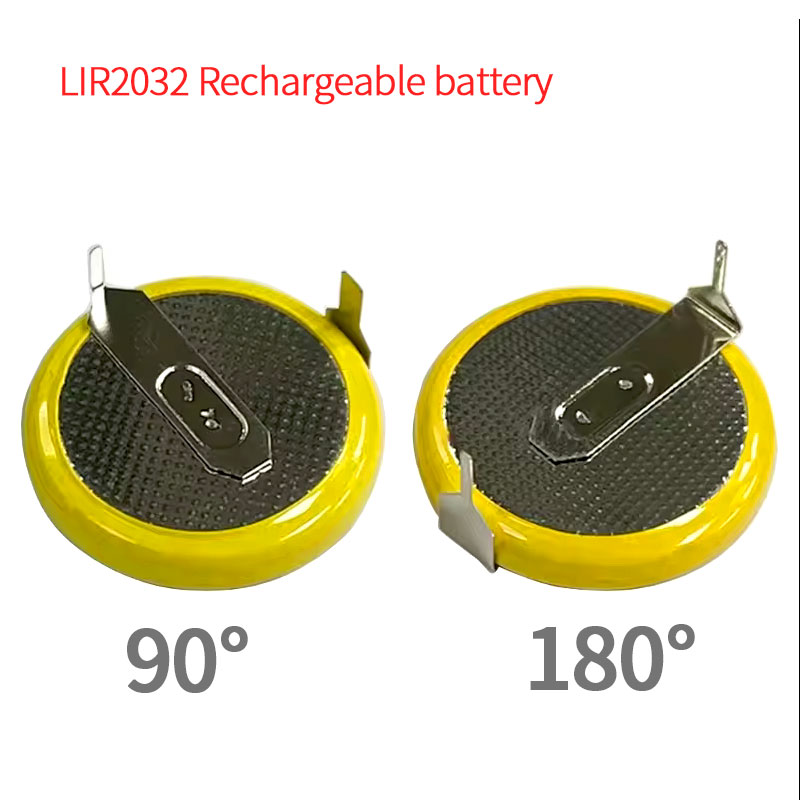 2 pces/5 pces lir2032 cr2032 bateria recarregável 3.6v 2032 baterias de íon de lítio solda 90/180 ° para luzes LED de chave remota inteligente