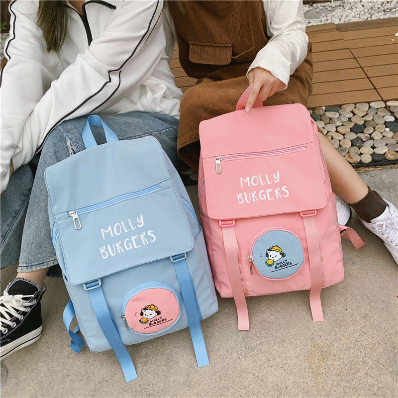 Rosa sacos de escola para meninas adolescentes bonito dos desenhos animados mochilas mulheres náilon sólida mochilas estudante adolescente estilo preppy novo