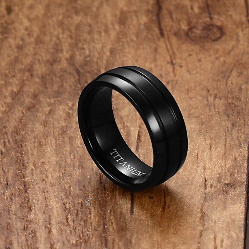 Joyería VNOX, anillos de cúpula de acero y titanio negro de 8mm para hombre, bandas de boda de doble ranura con acabado mate, tallas de EE. UU. 9 a 12