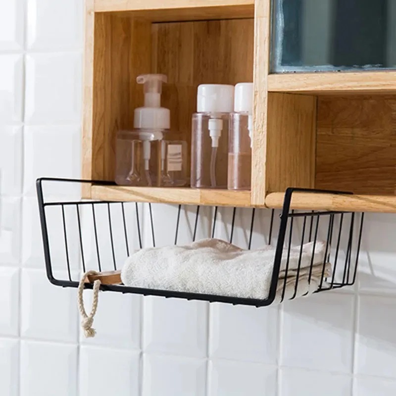 Multi Functional Perforated Kitchen Bathroom Storage Hanging Basket Storage Rack Bottom Book Storage Rack Dormitories Offices ﻿