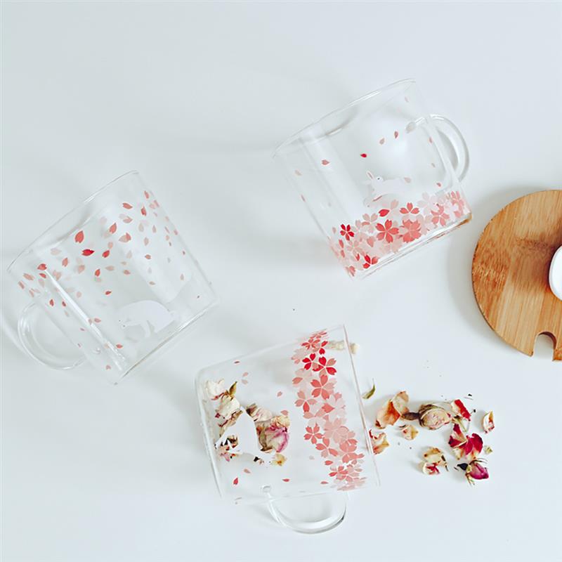Söt tecknad kattdjur kanin innovativa ölglas värmebeständigt sakura glas te mugg kaffe kopp morgon mjölk juice glas