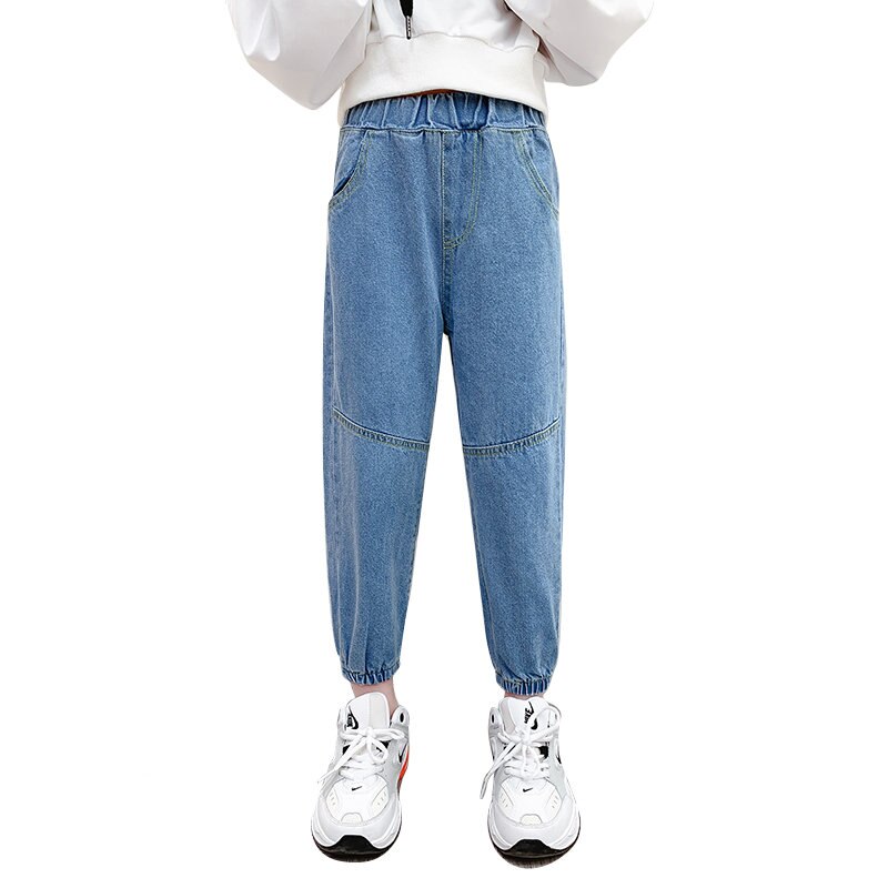 Spring Autumn Loose Leisure Jeans For Girls Children Blue Jeans Sport Kids Female Denim Pencil Trousers 4-13Years Old