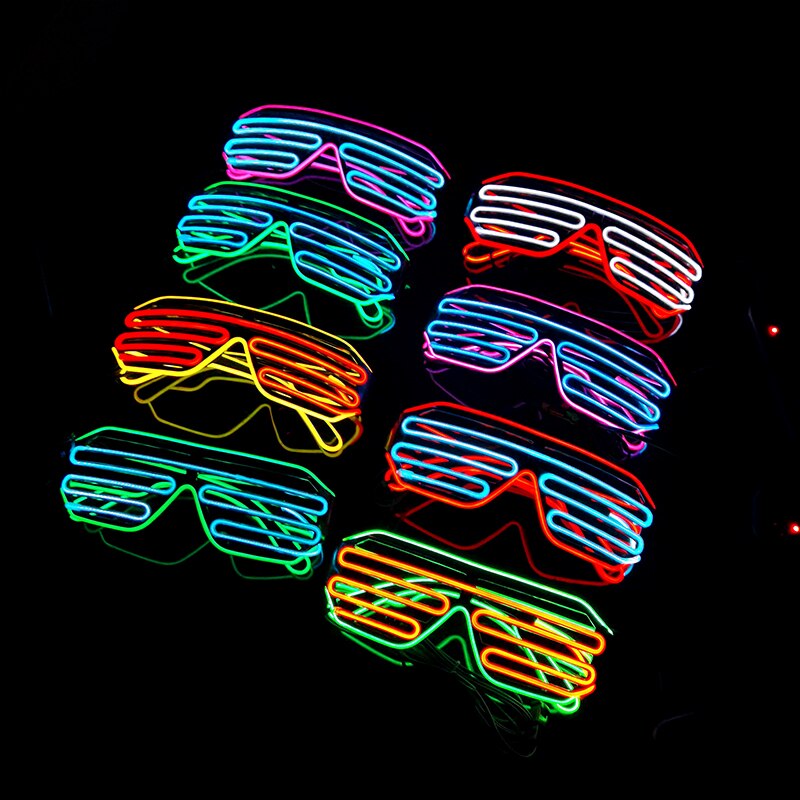 Gafas luminosas LED para Halloween, brillo de neón brillante, luz intermitente, gafas de sol de cristal para suministros de , disfraces de utilería