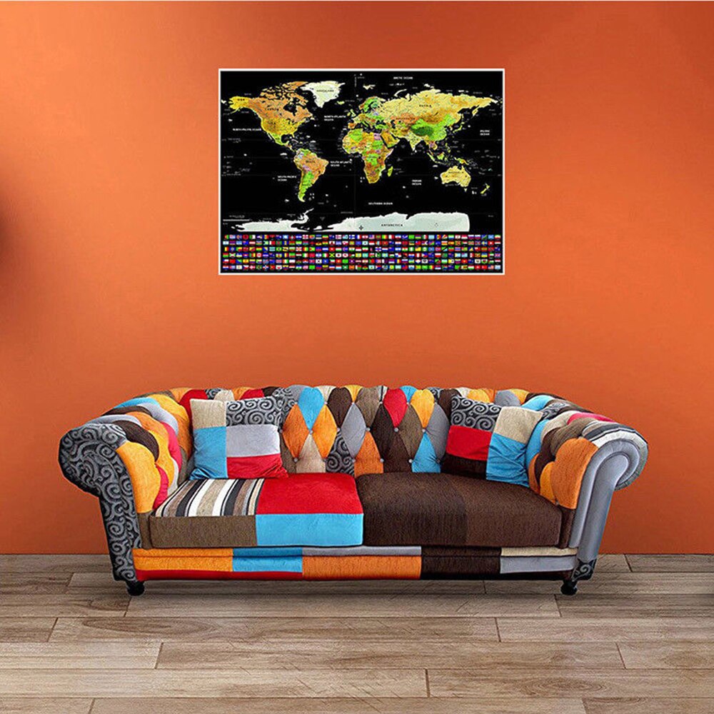 42*30 CM Scratch world map on the wall wall decor poster retro Map globe with country Flag decoration for office school maps