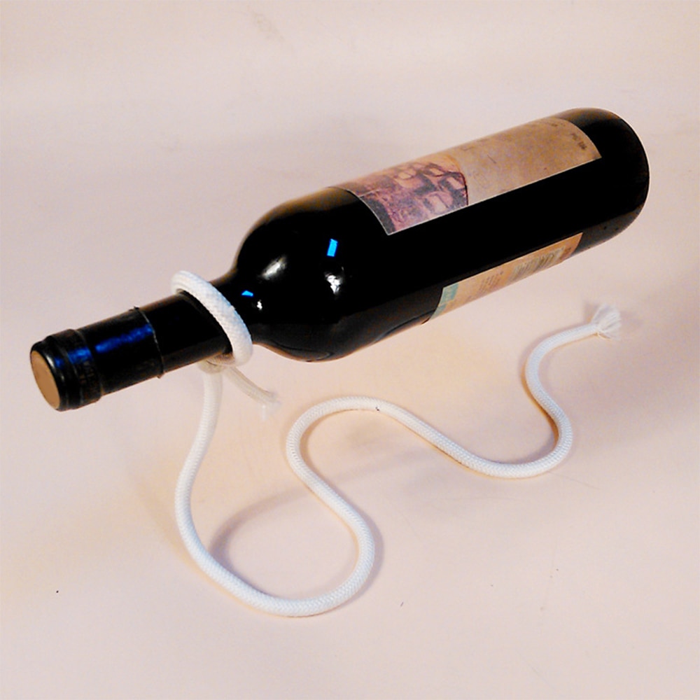 Soporte para cadena de vino hecho a mano, soporte para botella de Alcohol suspendido 3D mágico, soporte para botella de vino de cuerda blanca, barra de cocina casera práctica