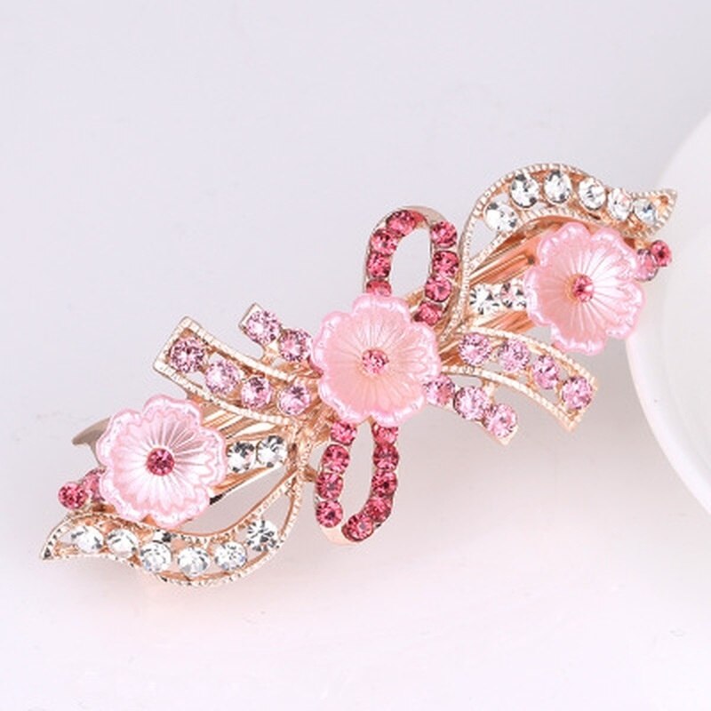 Weibliche Bunte Blume Perle Blume Haarnadel Haar Zubehör Weibliche Strass Haarnadel Kopfschmuck: Blume-Rosa