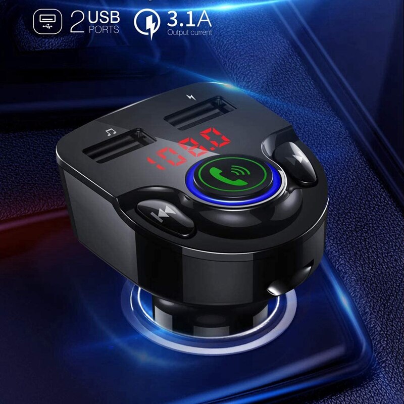 Bluetooth Car Kit Car FM Transmitter Bluetooth 5.0 Music Audio Player Wireless Handsfree with Dual USB Fast Charging