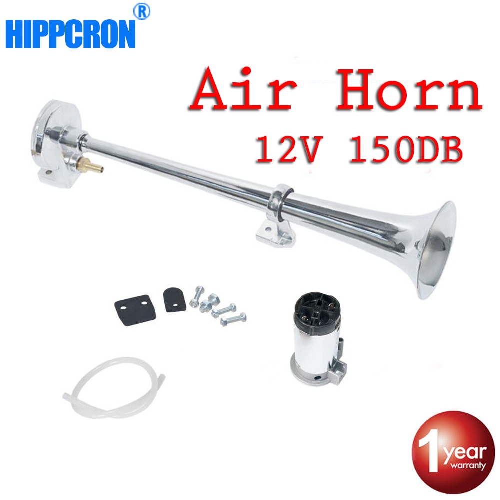 Hippcron Air Horn 150DB 12V Super Loud Single Trumpet Compressor Complete Set for Trucks Cars Automobiles Lorry Boat Train
