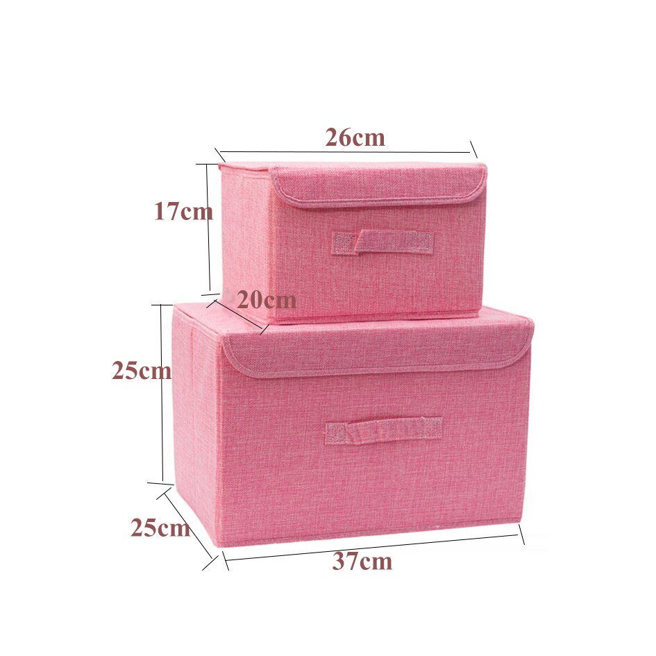 Cotton Fabric Cube Storage Box Cartoon Embroidery Laundry Basket For Cupboard Drawer Showcas Storage Holders Toys Organizer Bins: 1 Set L Pink