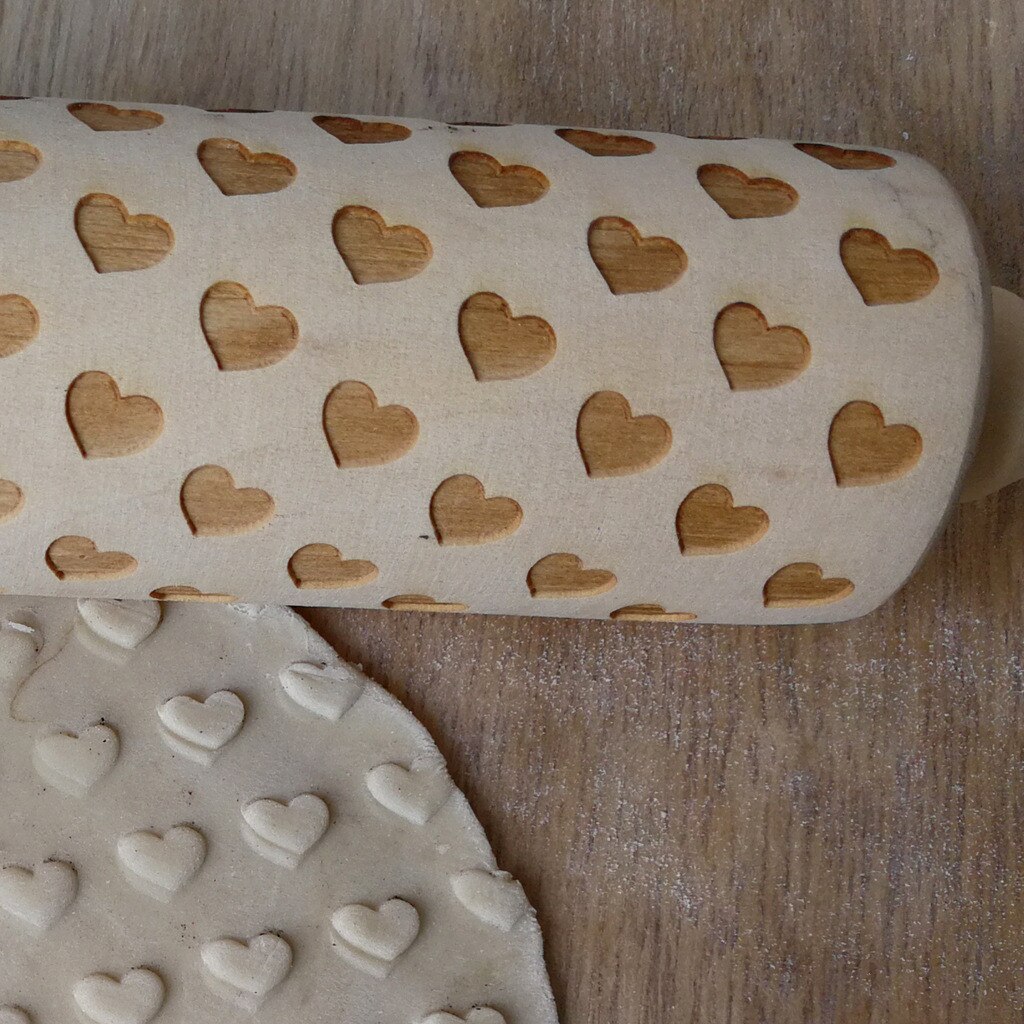 Holz Präge Rolle Werkzeug Kuchen Diy Herz aufbringen Valentinstag Backen Kekse Rouleau Konditorei Motiv Teig rollen Stift